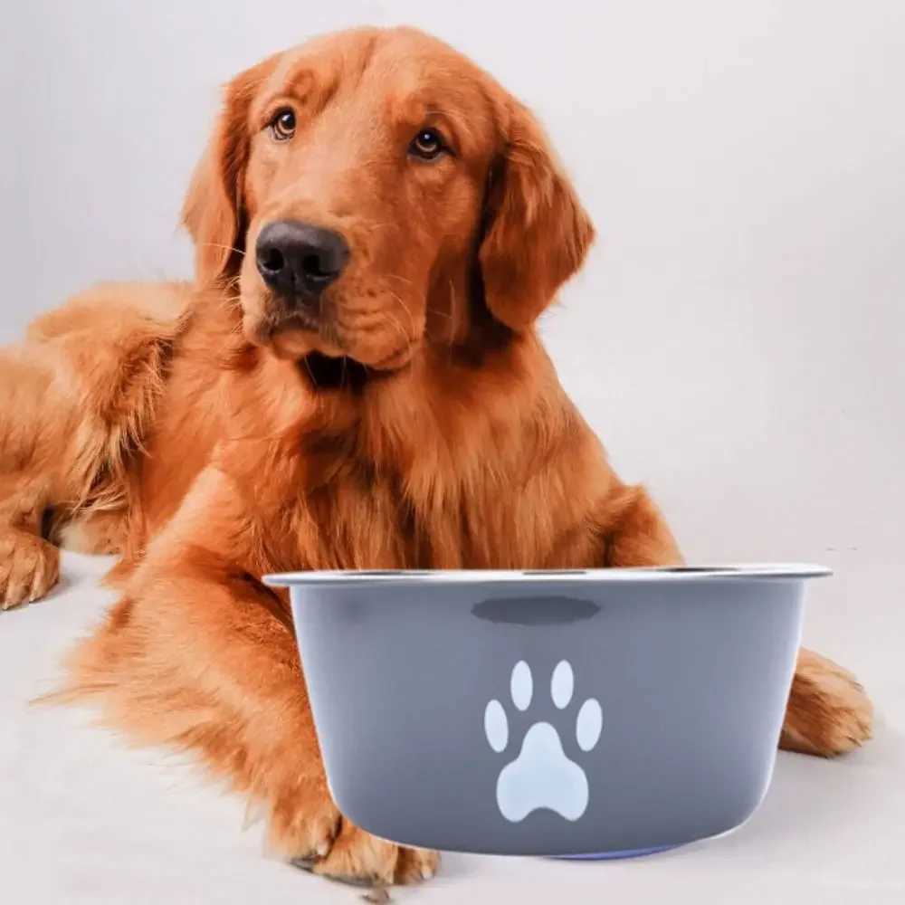 Non-slip Stainless Steel Dog Bowl Bilayer Non-rust Dog Water Bowl Cat Paw Pattern Pet Feeders Dog Food Bowls Drinkers HomeXJ241125