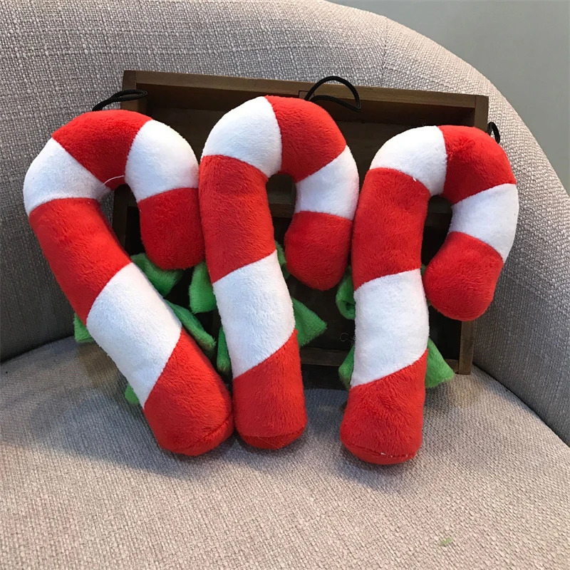 1 pc Christmas Candy Squeak Toy For Dog Puppy Plush Red Pet Sounding Holiday Party Animal French Bulldog Terrier Chihuahua 241125