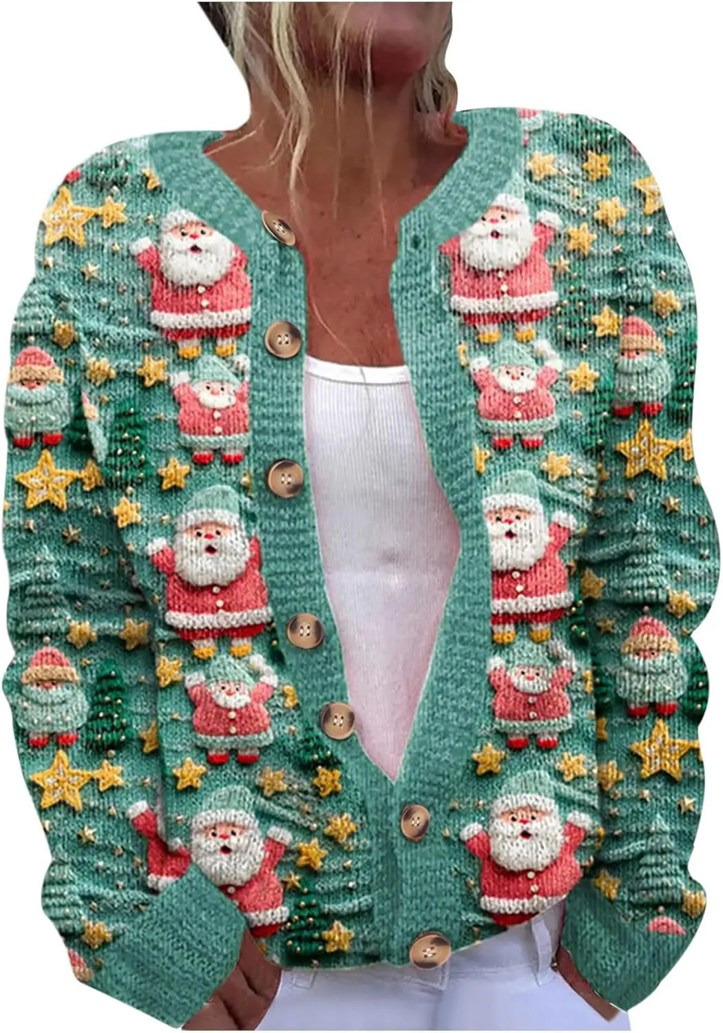 Cross border foreign trade independent station autumn cardigan jacket single breasted button 3D printed Christmas snowman ja 241122