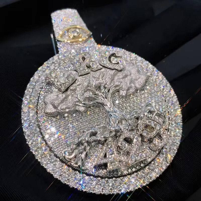 Round Fine Jewelry 9K14K Custom Rotating Letters Iced Lab-Grown Dia Moissanite necklace Gift