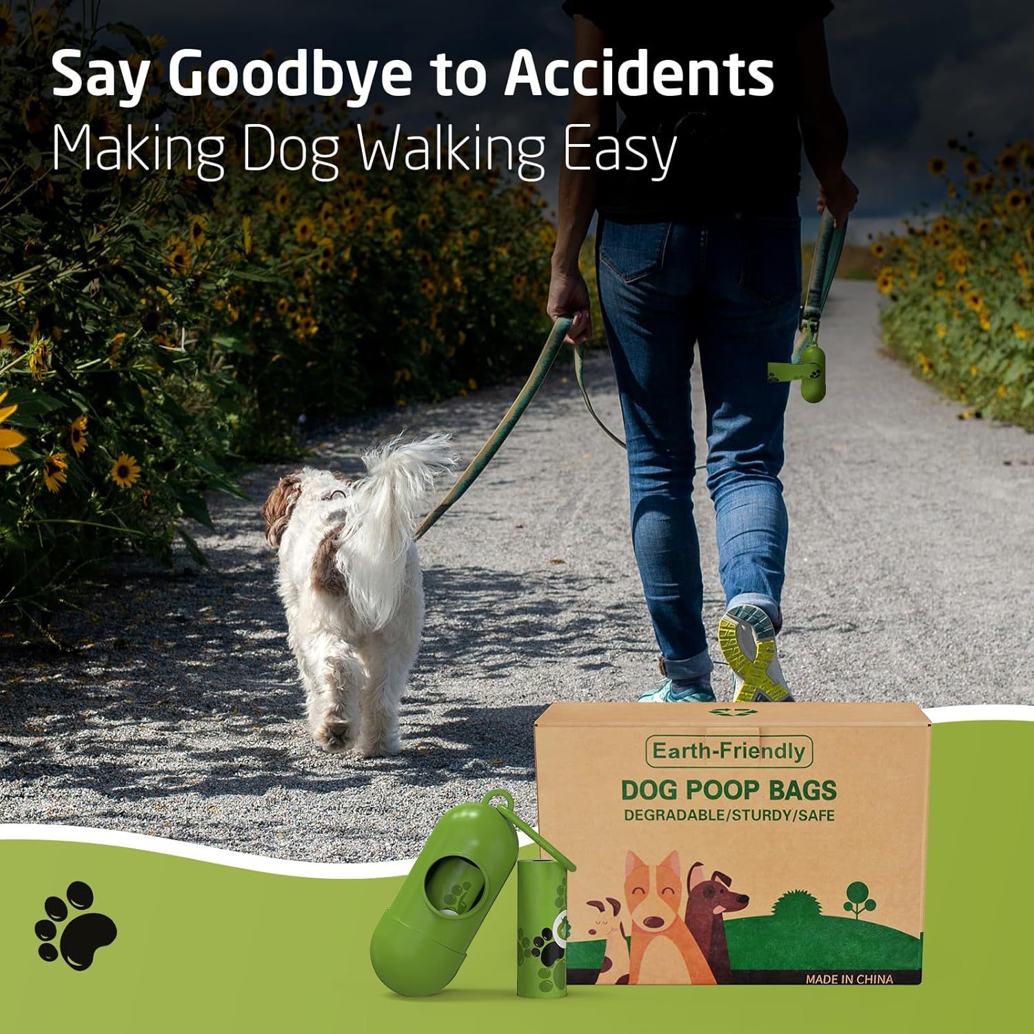 Biodegradable dog poop bags, large waste bag for dogs and cats, clean bag dispenser for outdoor home, pet supplies, 15 bags/roll