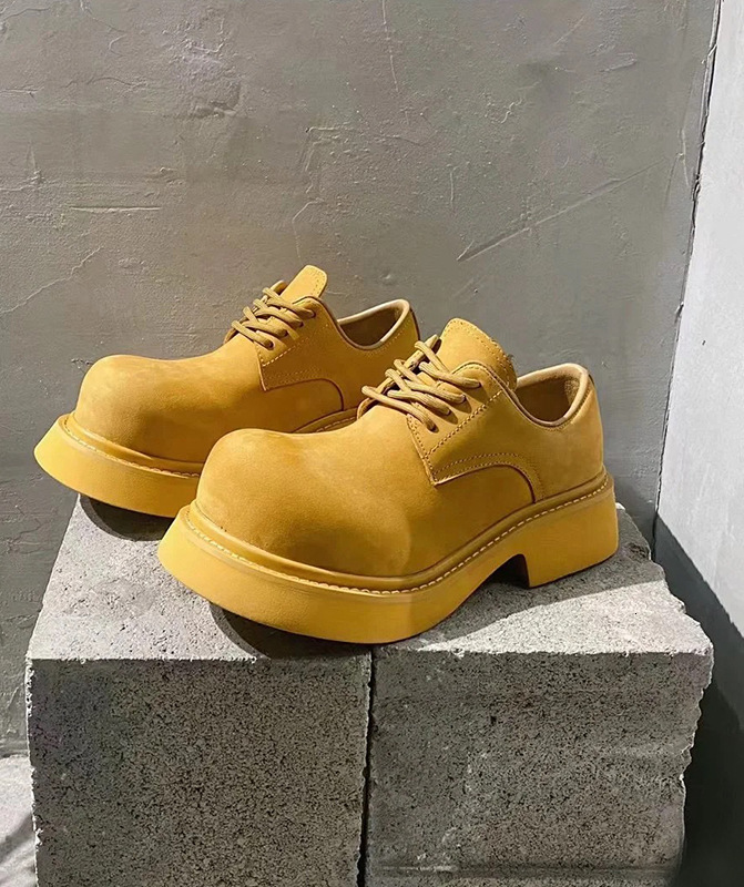 New Edition Carbon Black Big Head Leather Derby Couple's Casual Single Men's And Women's Same Shoes