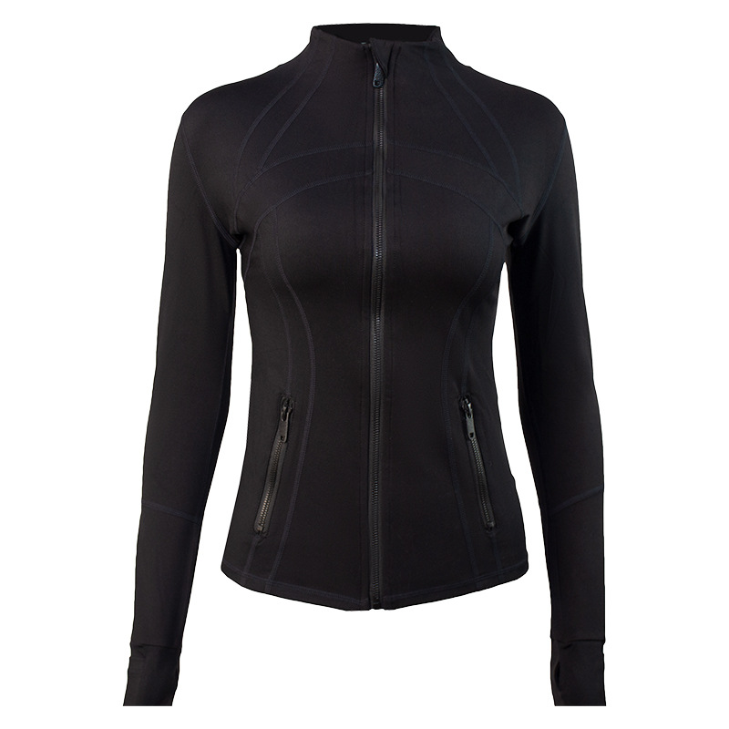 5A Women's Yoga long sleeves Jacket and Gold zip Outfit Solid Color Sports Shaping Waist designer jackets For Lady