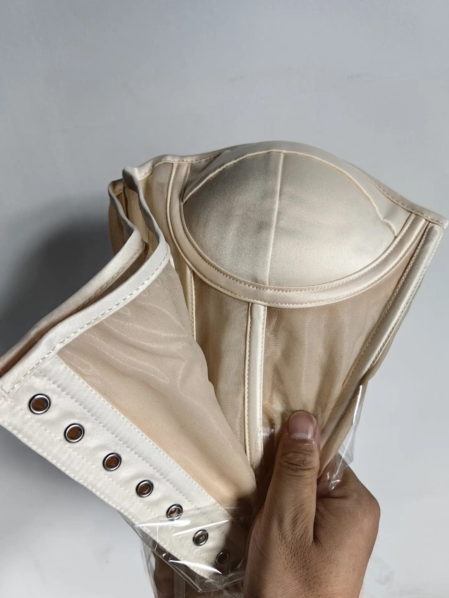 Abdominal Corset Double Layer Transparent Mesh Breathable Bustiers With Bra Lace Up Bones Bodices Beige XS TO 3XL For Dresses 241122