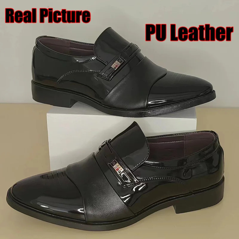 Mens Black PU Leather Shoes Formal Oxfords Slip On Dress Shoes Business Casual Office Work Wedding Plus Size 38-48 241125