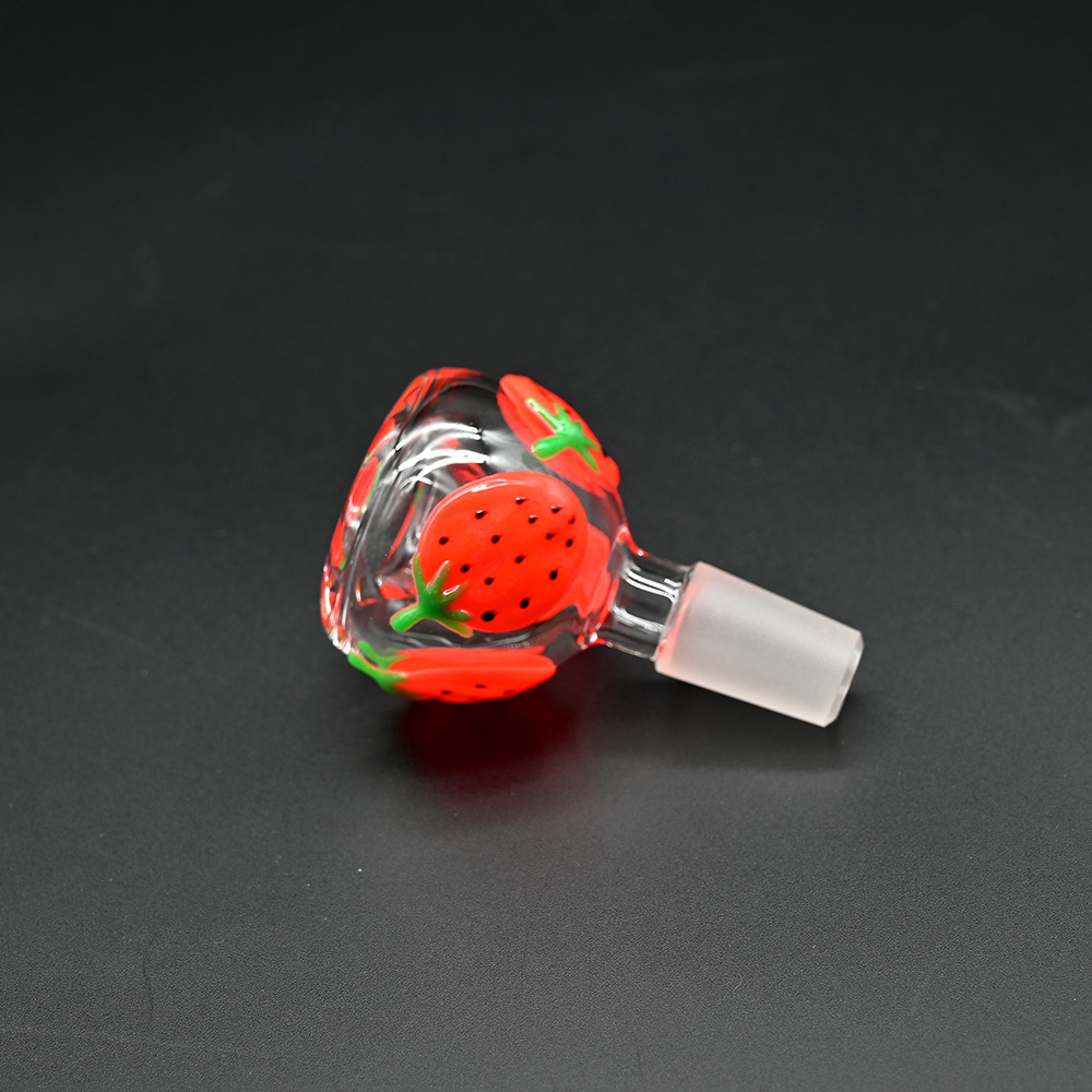Borosilicate Glass Pipe Accessories,Luminous Hand Drawn Cute Strawberry Pattern,14mm Male Glass Bowl,Smoking Accessories, 6.5cm/2.5in