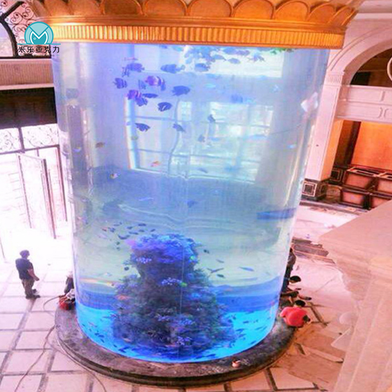 Large customized aquariums glass acrylic acrylic cylinder round fish tank aquarium