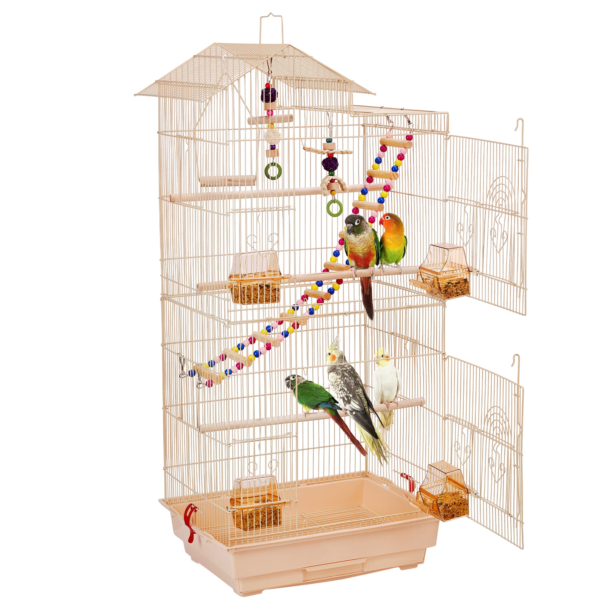 Topeakmart Almond Metal Bird Cage with Swing Ladder, 39" H