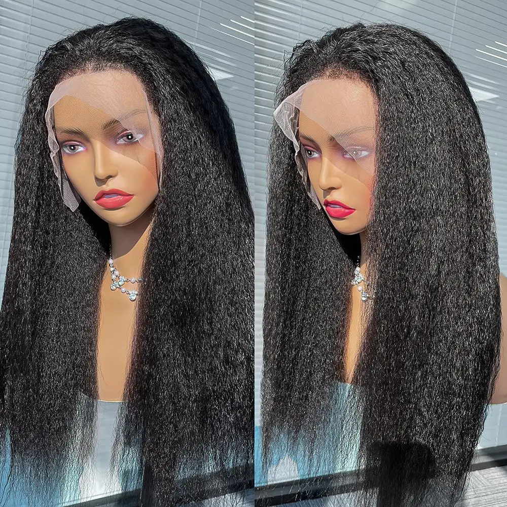 Kinky Straight transparent HD full Lace frontal Wig Human Hair 4C Edges Curly Natural Baby Hair Wig Yaki Straight Lace Front women Hair Wigs