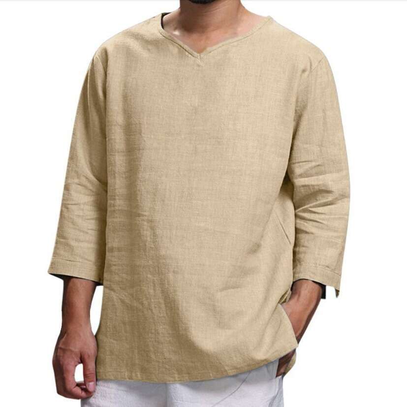Autumn New Trade Men's Top Long Sleeved V-Neck Cotton En Loose Ing
