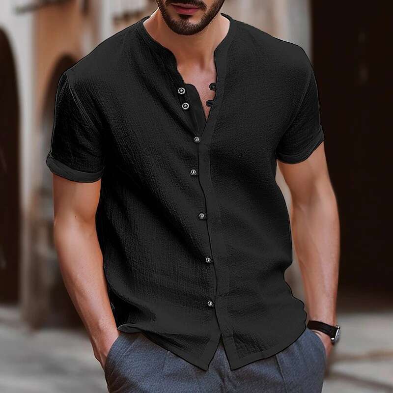 Hawaii New Fashionable Men's Retro Button Cotton Hemp Casual Short Sleeve Shirt B4