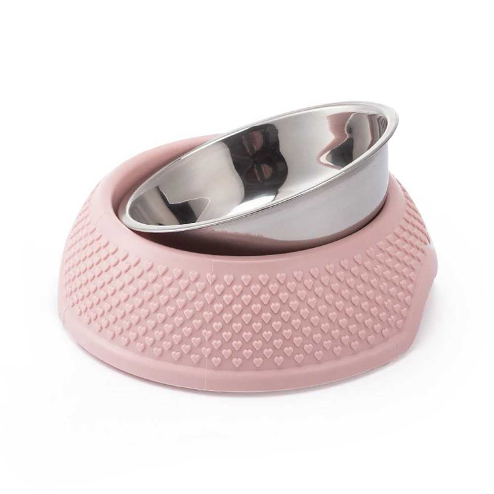 Stainless Steel Pet Feeding Bowl Non-slip Durable Pet Tableware Washable Dog Food Water Dish Cat Bowls With Heart-Shaped PatternXJ241125