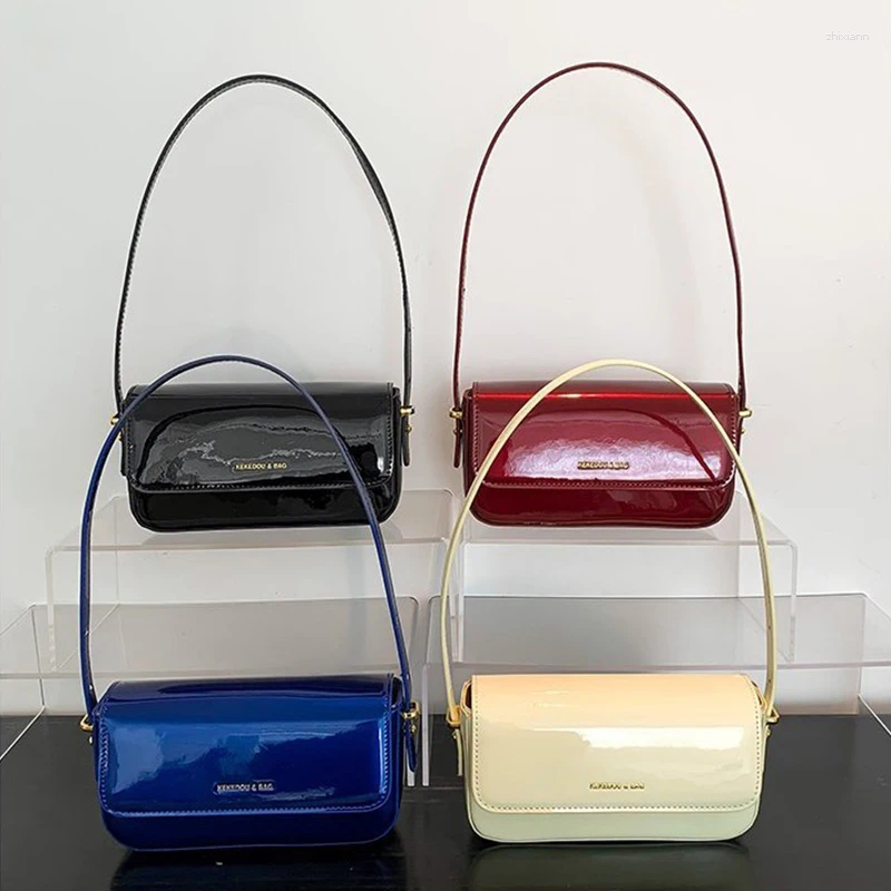 Drawstring Retro Patent Leather Shoulder Bag For Women Handbag Brand Cross Body Underarm Red Top Handle Women's Bolsos Mujer