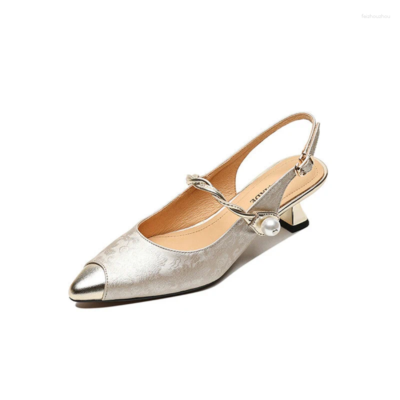 Sandals Pointed Toe Women Heels Shoes Bead Print Random Party Designer Summer 2024 Pumps Dress atillas Mujer