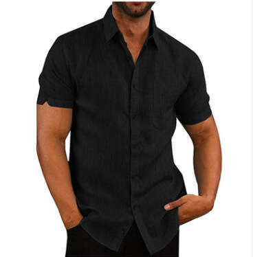 Summer Collar Solid Color Short Sleeved Button Men's En Ing Clothing B3