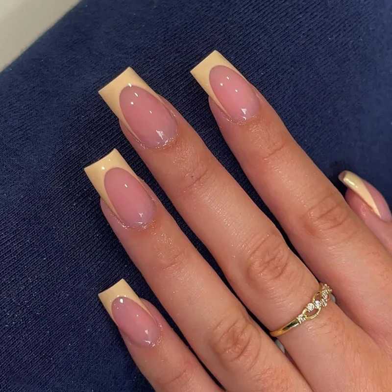 24 pieces of white edged French fake nails rectangular head fake nails wearable simple nail set full set of pressure on nail tipsW241125
