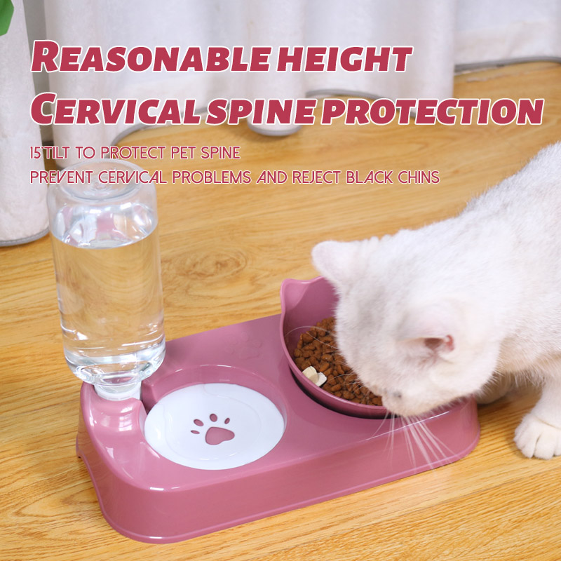 Hot selling new 2 in 1 automatic drinking water feeding cat bowl plastic pet bowl