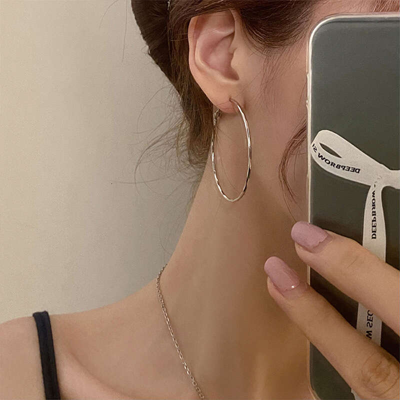 Sier Needle Metal Cold Wind Element Circle Geometric Large with High Quality Charm 2024 New Fashionable Earrings for Women