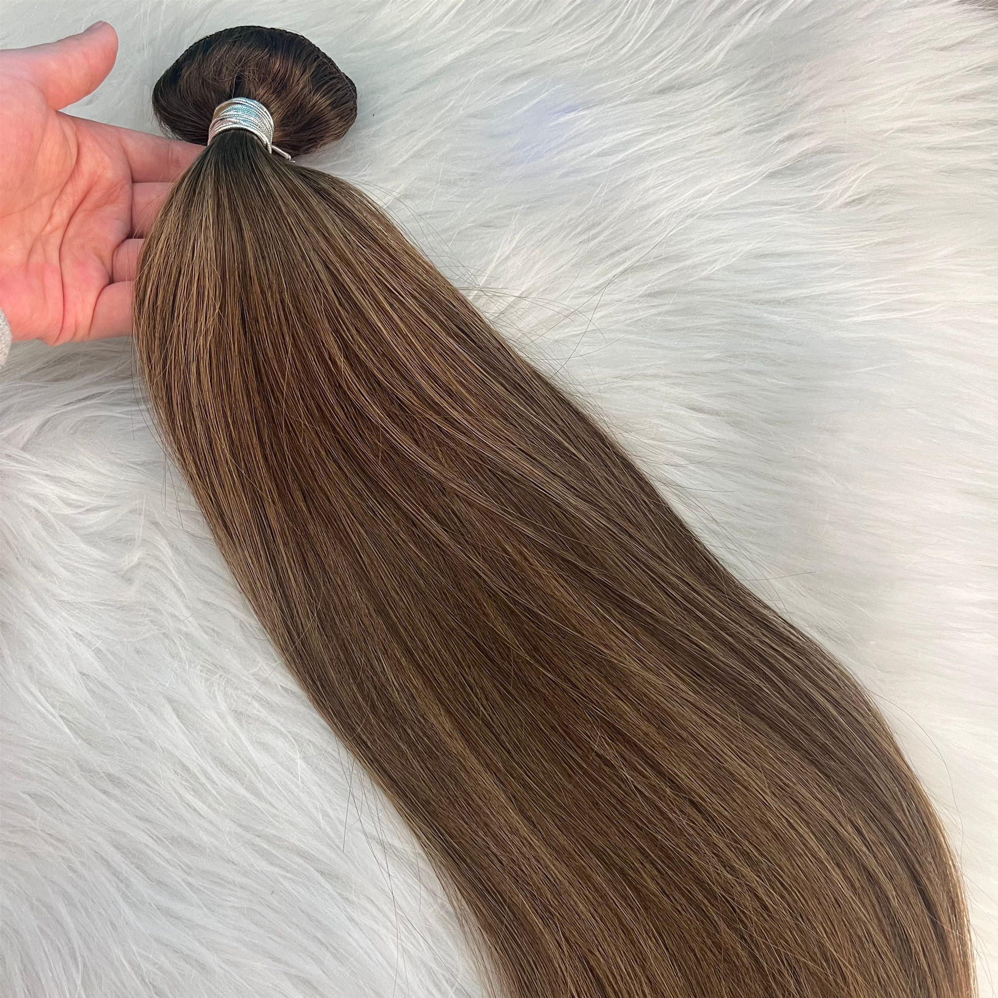 10A Grade Ombre Clip in Human Hair Extensions Balayage T4/P4/27 Highlights color Slik Straight Clip on Hair Extension 120g 18inch Full Head
