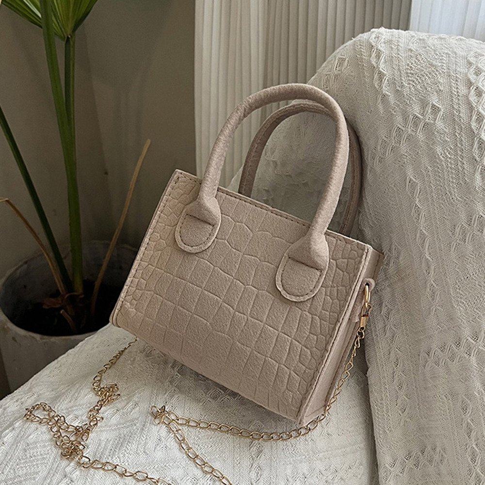 Women's Felt Designer Handbag Popular Stone Patterned Crossbody Bag Fashionable Women's Small Square Chain Crossbody Bag