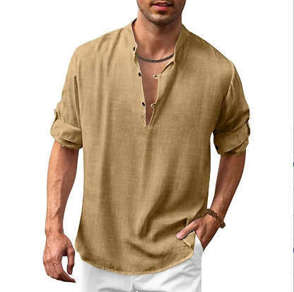 Autumn And Winter Men's En Henry Shirt Collar Long Sleeved Casual Beach B1