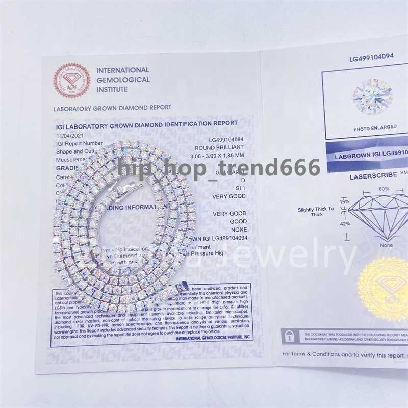 IGI Verified 10k White Gold Yellow Gold 3mm Wide Lab Grown Diamond Nice Bling Jewelry Diamond Tennis Necklace Chain