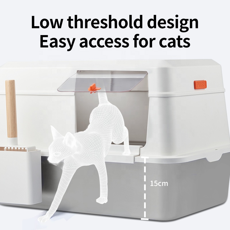 Oversized Hedge Anti-Splash Fully Enclosed Cat Litter Box Stainless Steel EVA Double-Layer Non-Stick Bottom Easy Clean No Spill