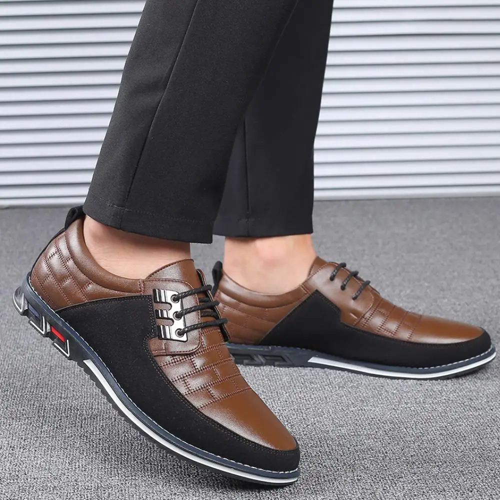 Men Sneakers Shoes Fashion Classic Lace-Up Casual Loafers Pu Leather Shoes Black Breathable Business Men Shoes Big Size 241125