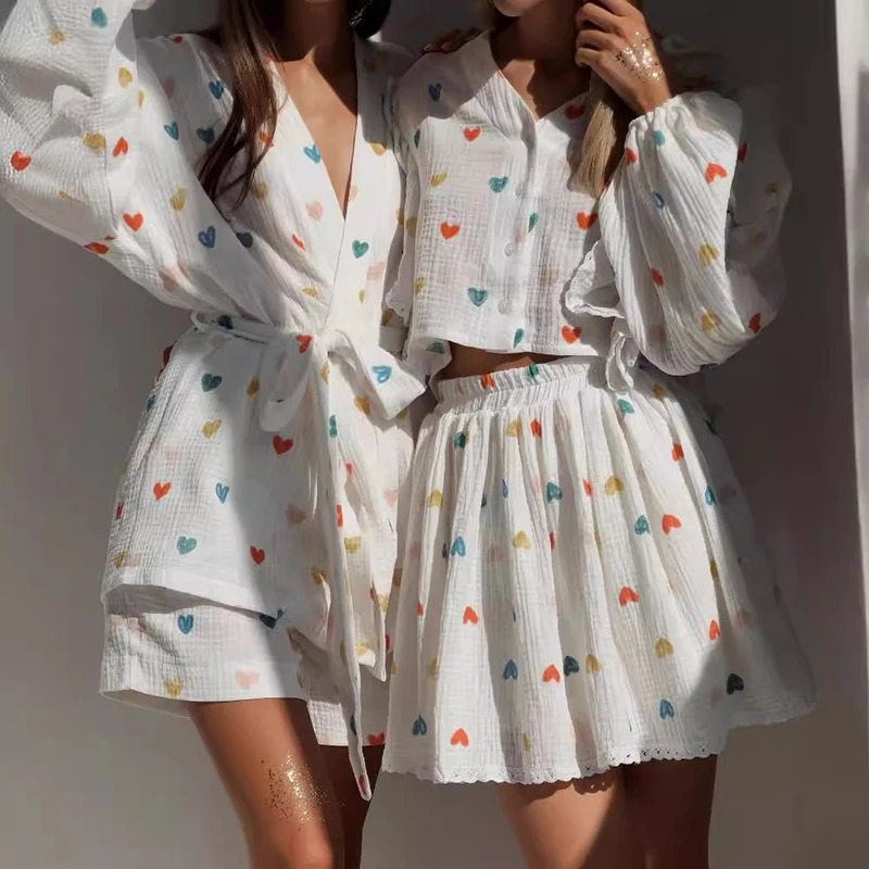 Women Cotton and Linen Skirts Set Summer VNeck Pile Up Sleeve Tops Mini Skirt Outfit Ladies Casual Sweet Two Piece Sets 240423