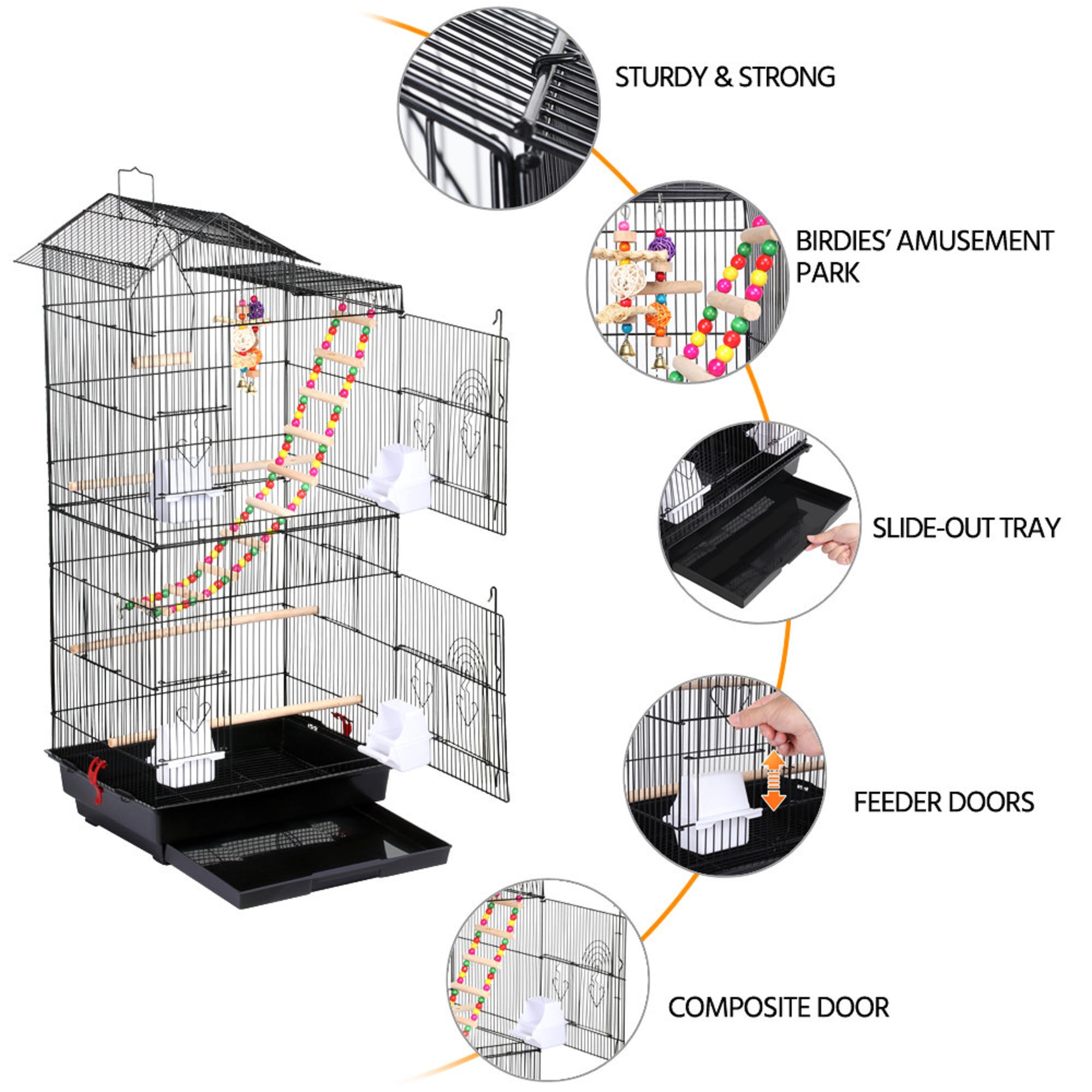 Topeakmart Black Metal Bird Cage with Swing Ladder for Small Birds, 39" H