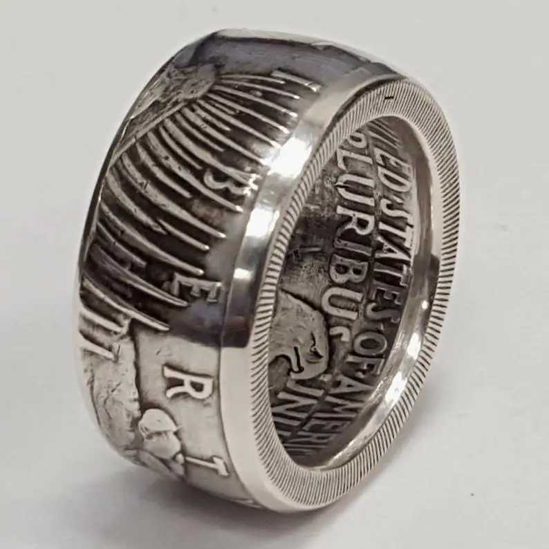 Band Rings Hot sale Coin Ring Vintage Morgan Half Dollar 1945 Carved the United State of American In God We Trust Collecting Jewelry H240425