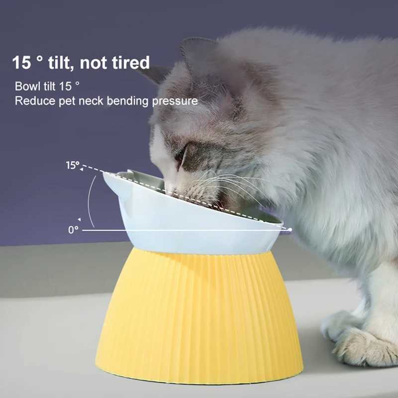 Pet Cat Binaural High Foot Dog Food Bowl Protect Cats Spine Stress Free Slanted Design for Cat Easy Eating Dishwasher SafeXJ241125