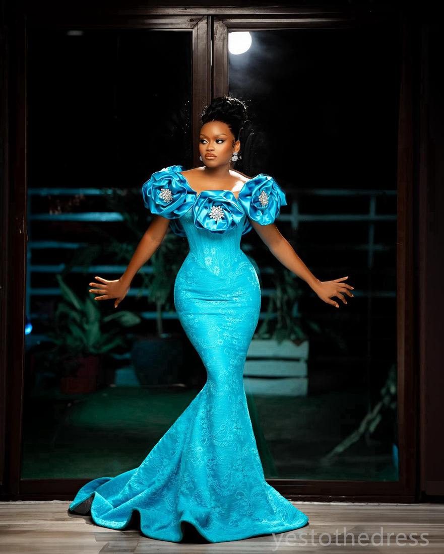 2024 Plus Size Prom Dresses for Black Women Promdress Off Shoulder Fulllace Hand Made Flowers Rhinestones Decorated Mermaid Birthday Dress Reception G