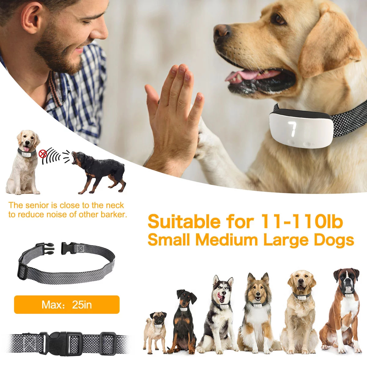 XCHO non electric shock bark stop collar dog training device 2 modes beep and vibration only for small dog anti bark collar