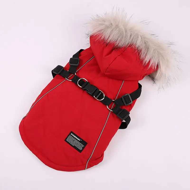 Winter Pet Dog Jacket With Harness Warm Dog Clothes Waterproof Hooded Coat for Small Medium Dogs Chihuahua French Bulldog OutfitXJ250109