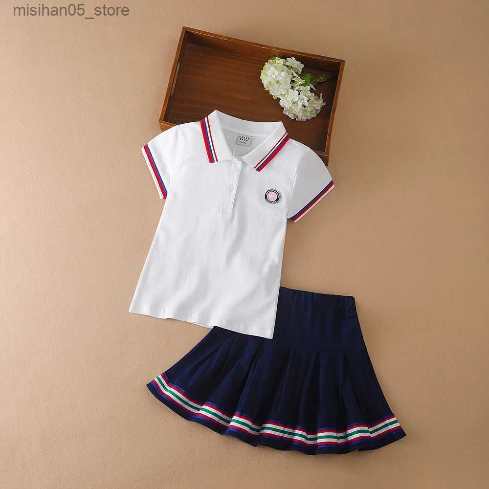 Clothing Sets Clothing set for girls 2023 new childrens polo T-shirt+2-piece set for childrens tennis sportswear Q240425
