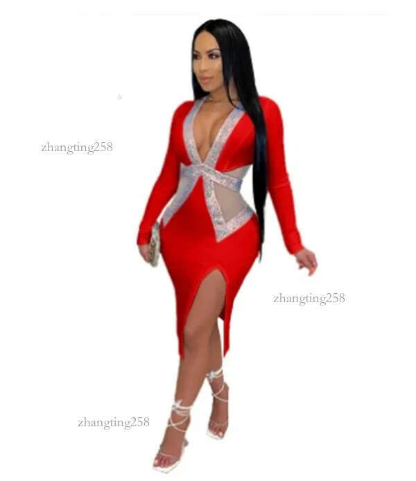 Dress For Woman Plus Size Party Elegant V Neck Mesh Waist Bodycon Prom Sexy Evening Maxi Dresses Birthday Wholesale Drop Casual