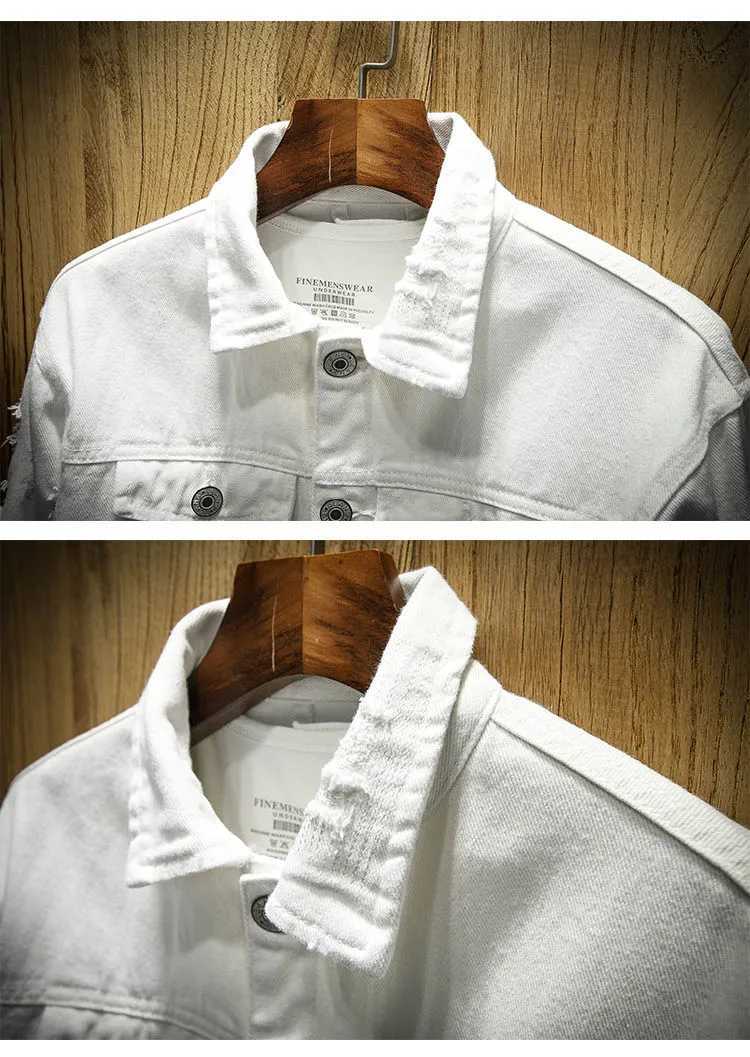 Large black white pink Distressed Ripped Hole denim jeans jacket mens Plus sizes 4XL 5XL 6XL 7XL W241125