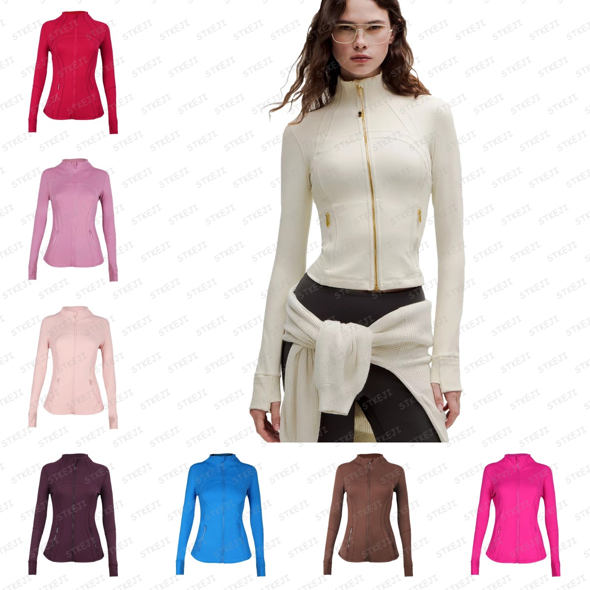 Yoga White gold Women Jacket Workout gym Coat Jackets Sports Quick Dry Active Top Solid Zip Sweatshirt