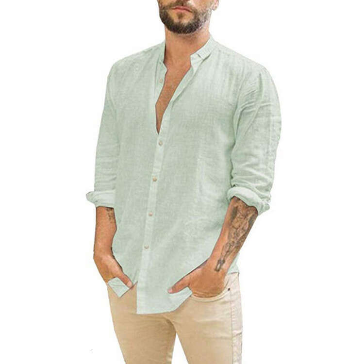 European And American Men's En Cardigan Solid Color Casual Stand Collar Long Sleeved Ing B4