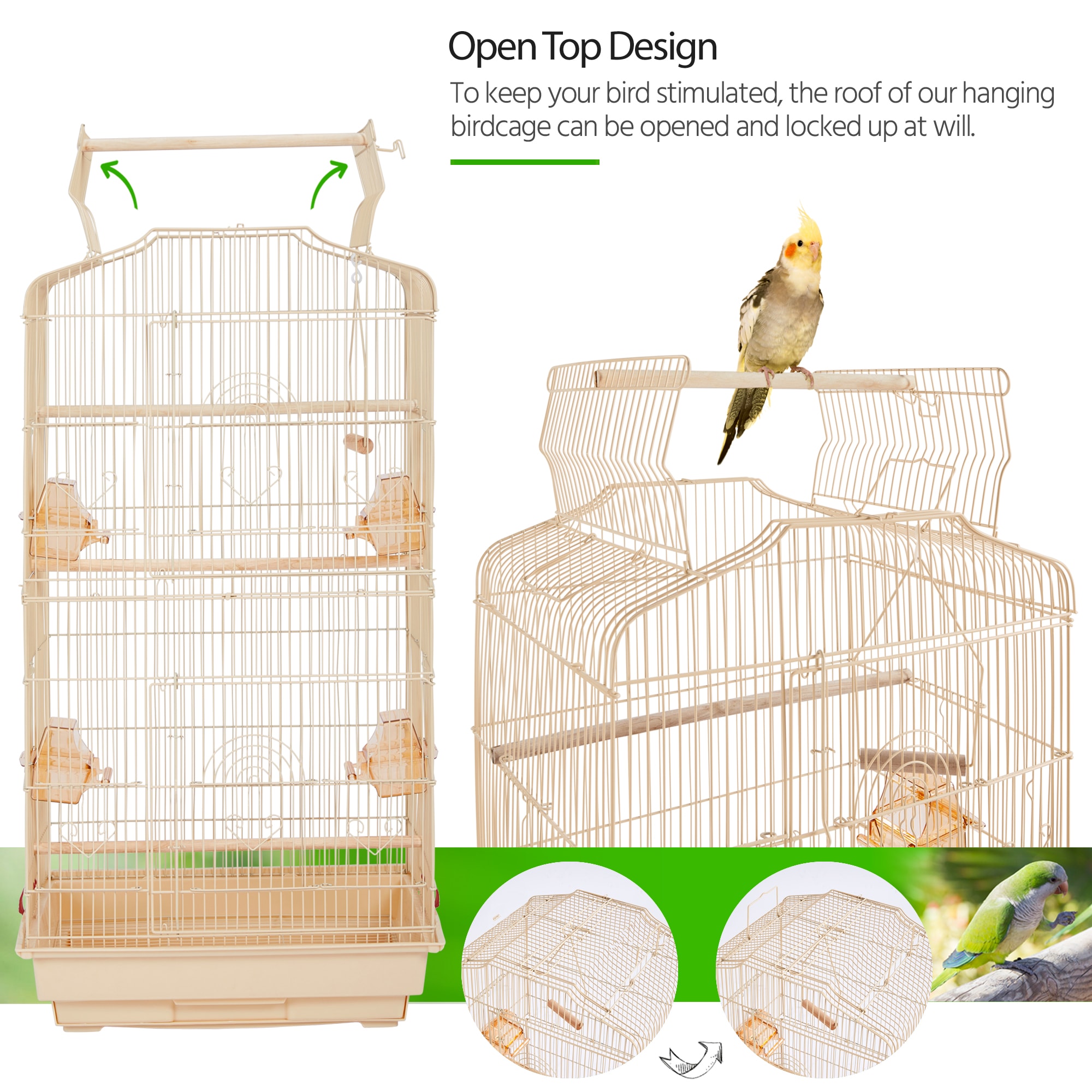 Topeakmart Almond Open Top Metal Bird Cage, 41" H