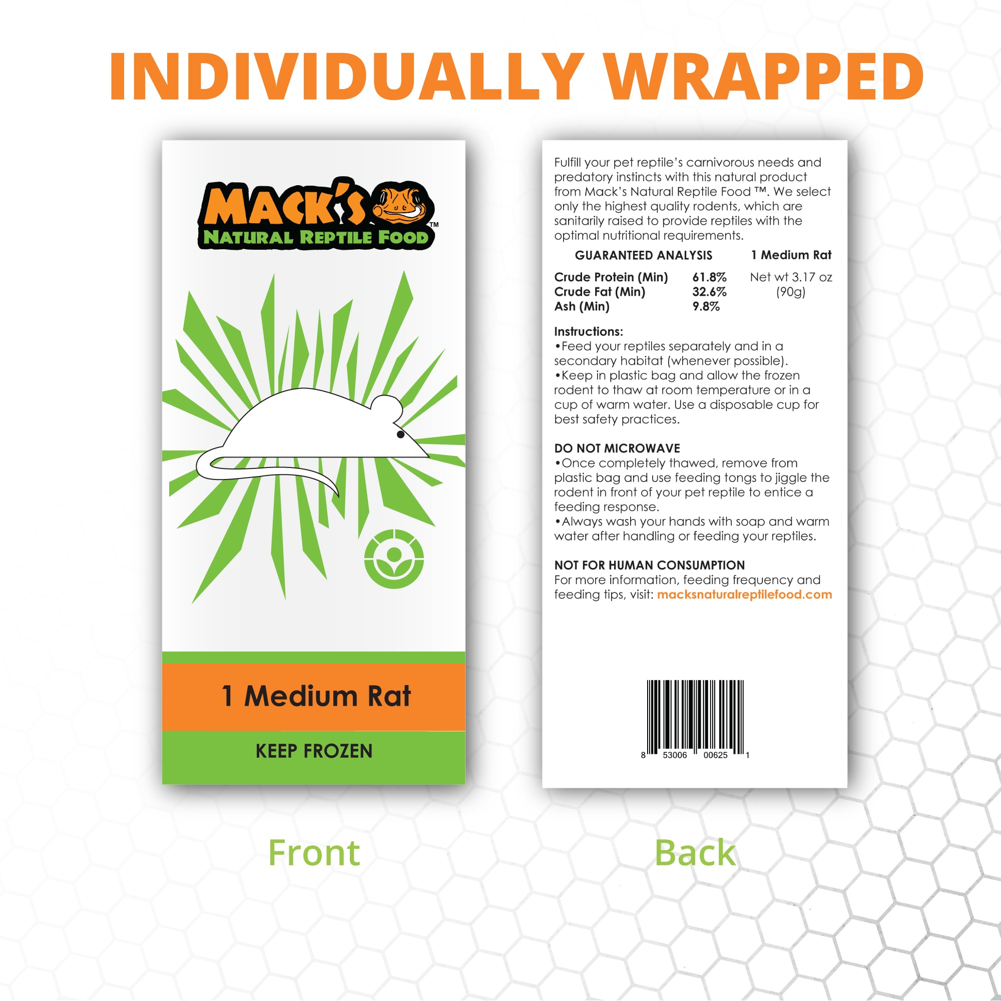 Mack's Natural Reptile Food Frozen Medium Rat - 10ct