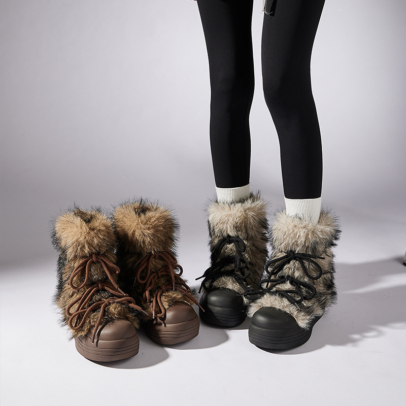 Boots for Snow Women, Plush Cozy Ankle Boots, Flatform Warm Shoes, Trendy 2024 Winter Flats 4 , Flatm
