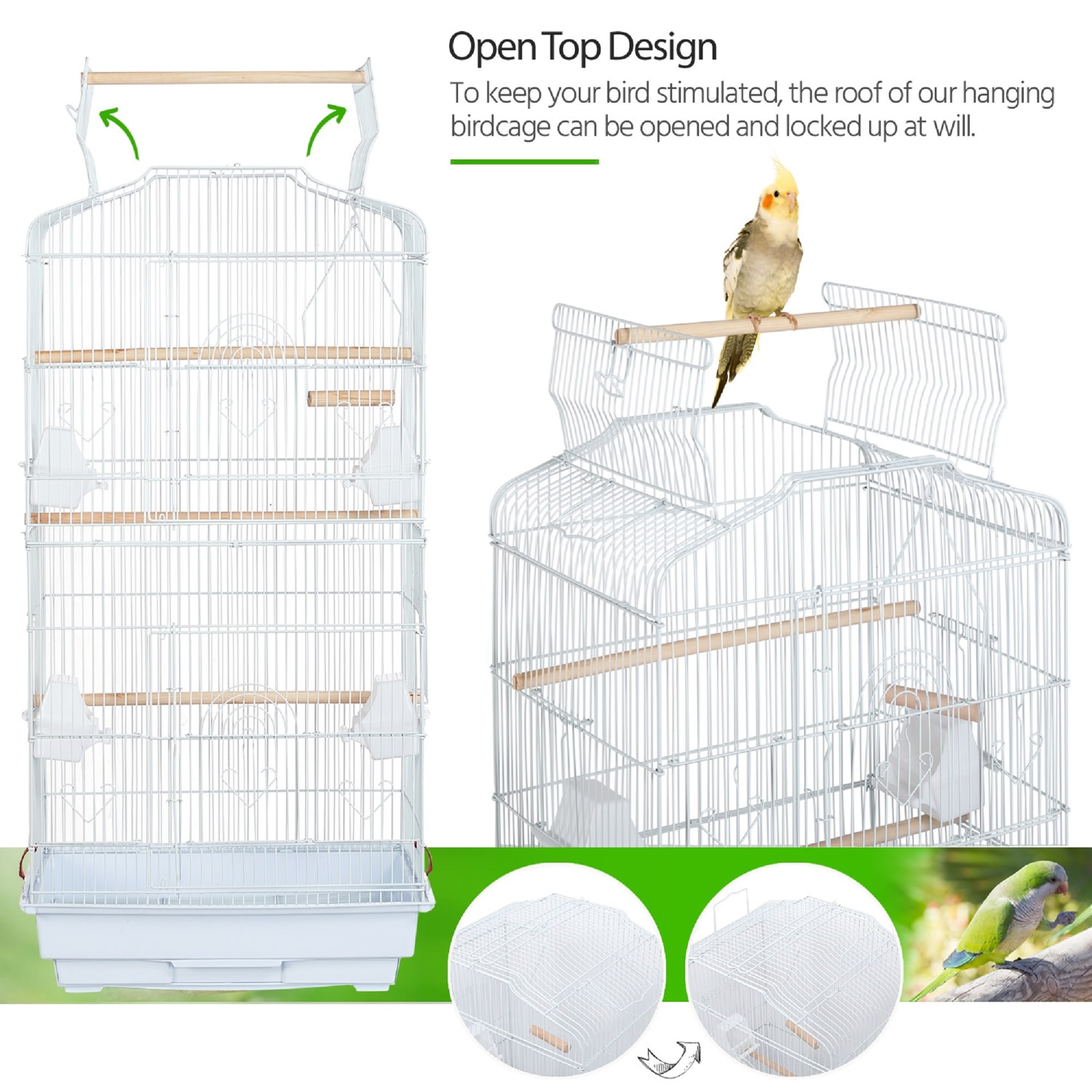 Topeakmart White Open Top Metal Bird Cage, 41" H