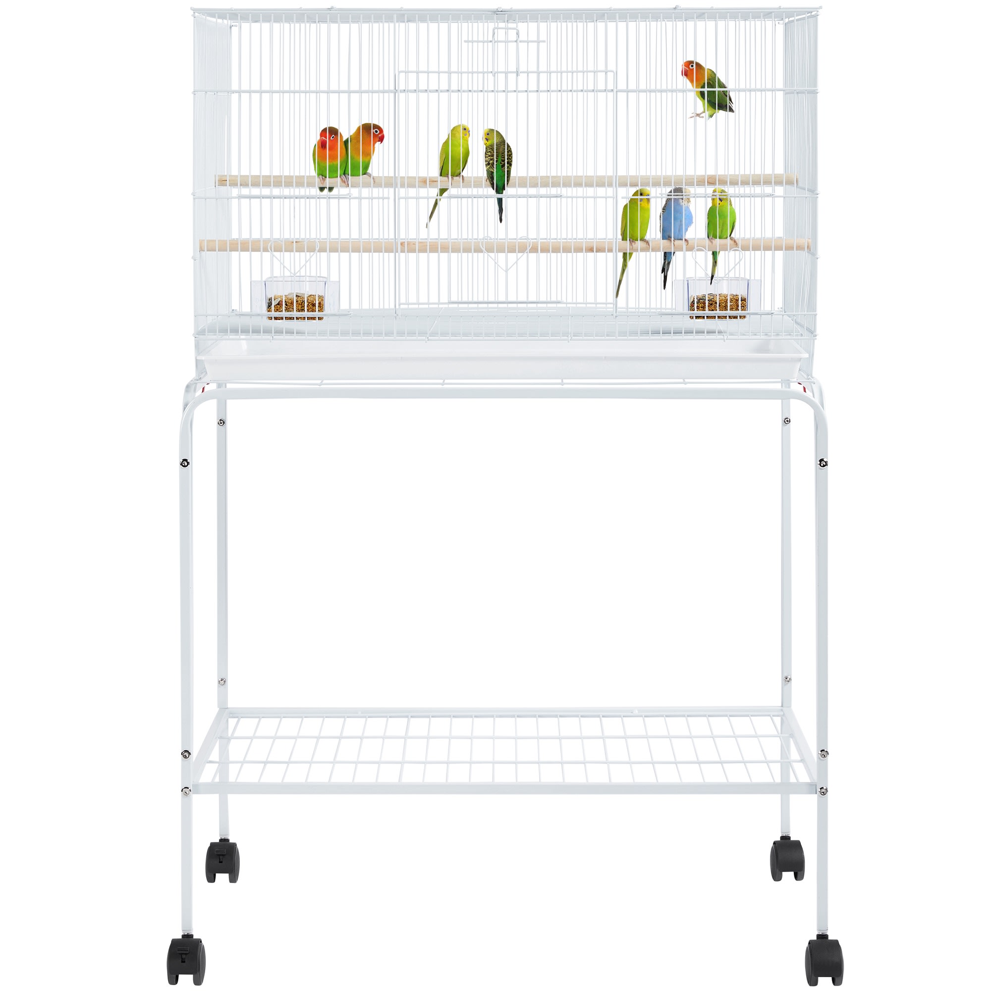 Topeakmart White 47" Flight Cage with Slide-Out Tray and Rolling Detachable Stand for Birds