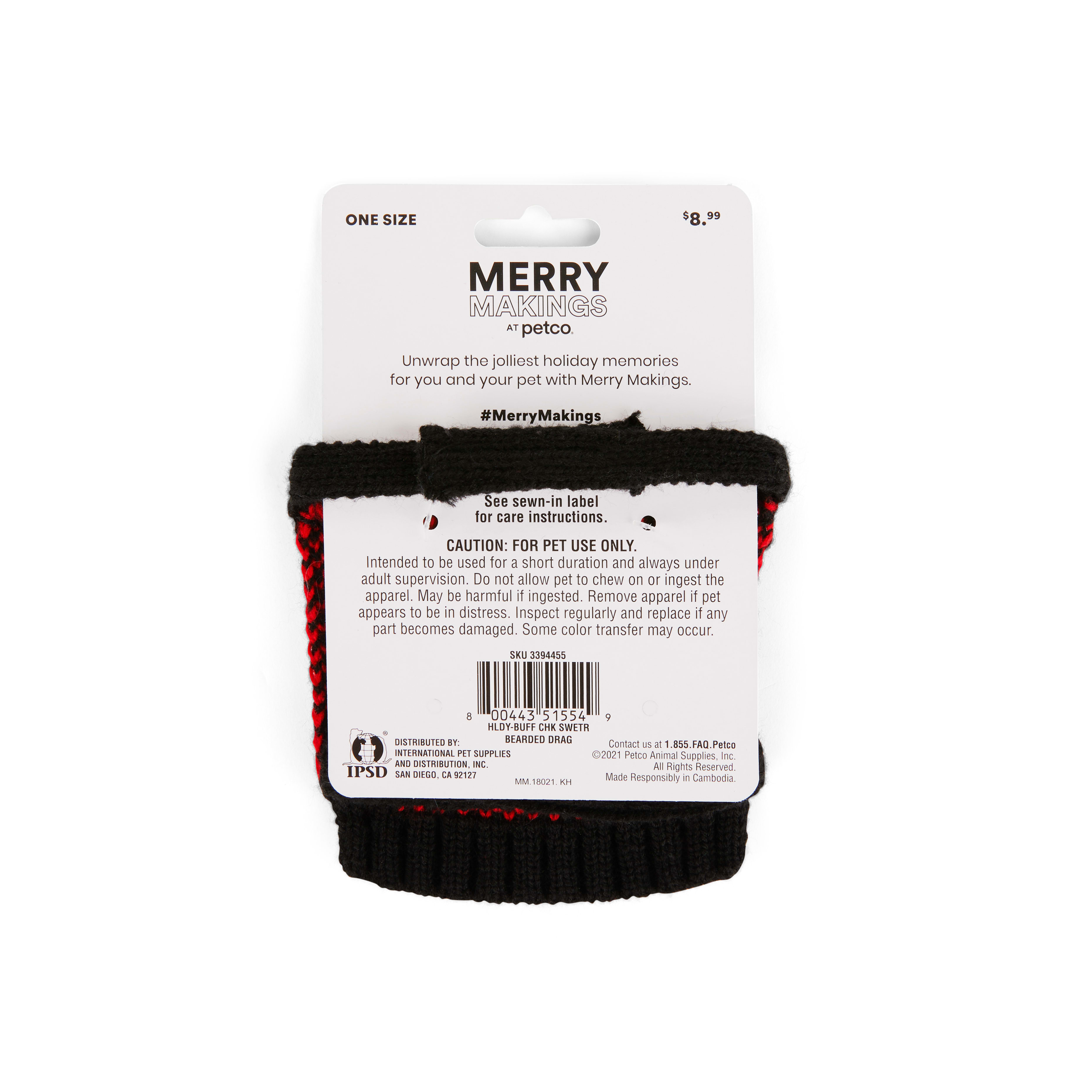 Merry Makings Buffalo Check Sweater for Reptiles, Red