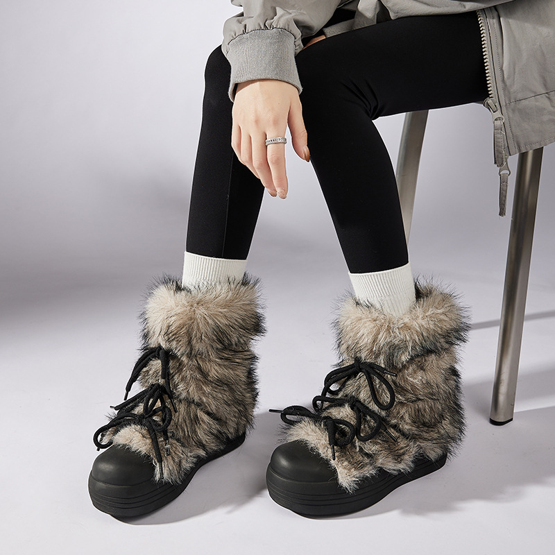 Boots for Snow Women, Plush Cozy Ankle Boots, Flatform Warm Shoes, Trendy 2024 Winter Flats 4 , Flatm