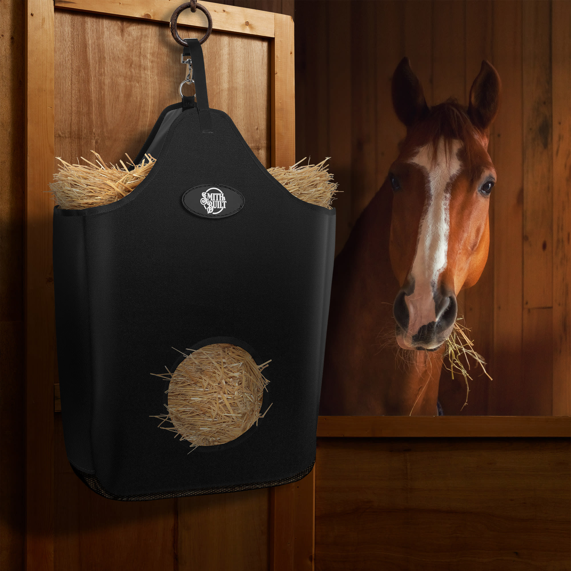 SmithBuilt Black Horse Feeder Hay Bag Tote, Large