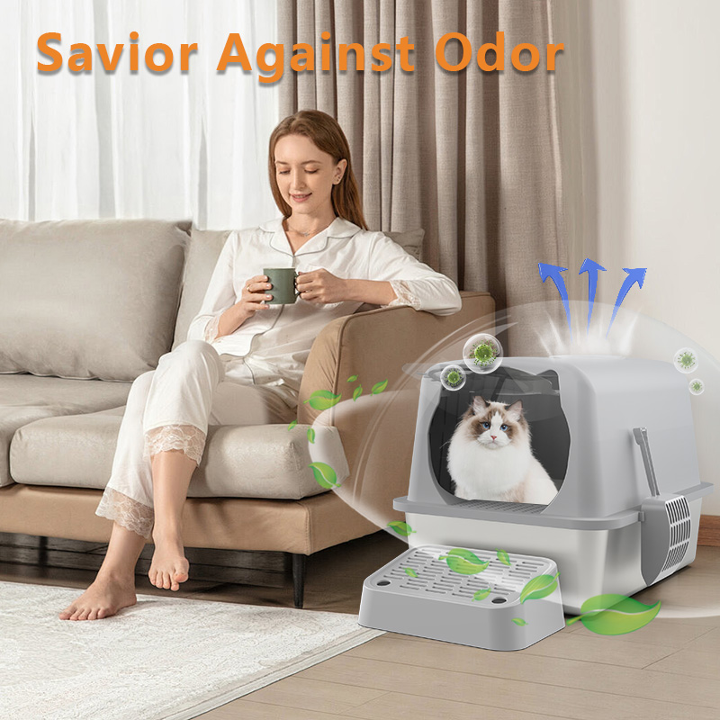 2024 New Listing full Enclosed smart Cat Toilet with deodorizer Stainless Steel cat Litter Box