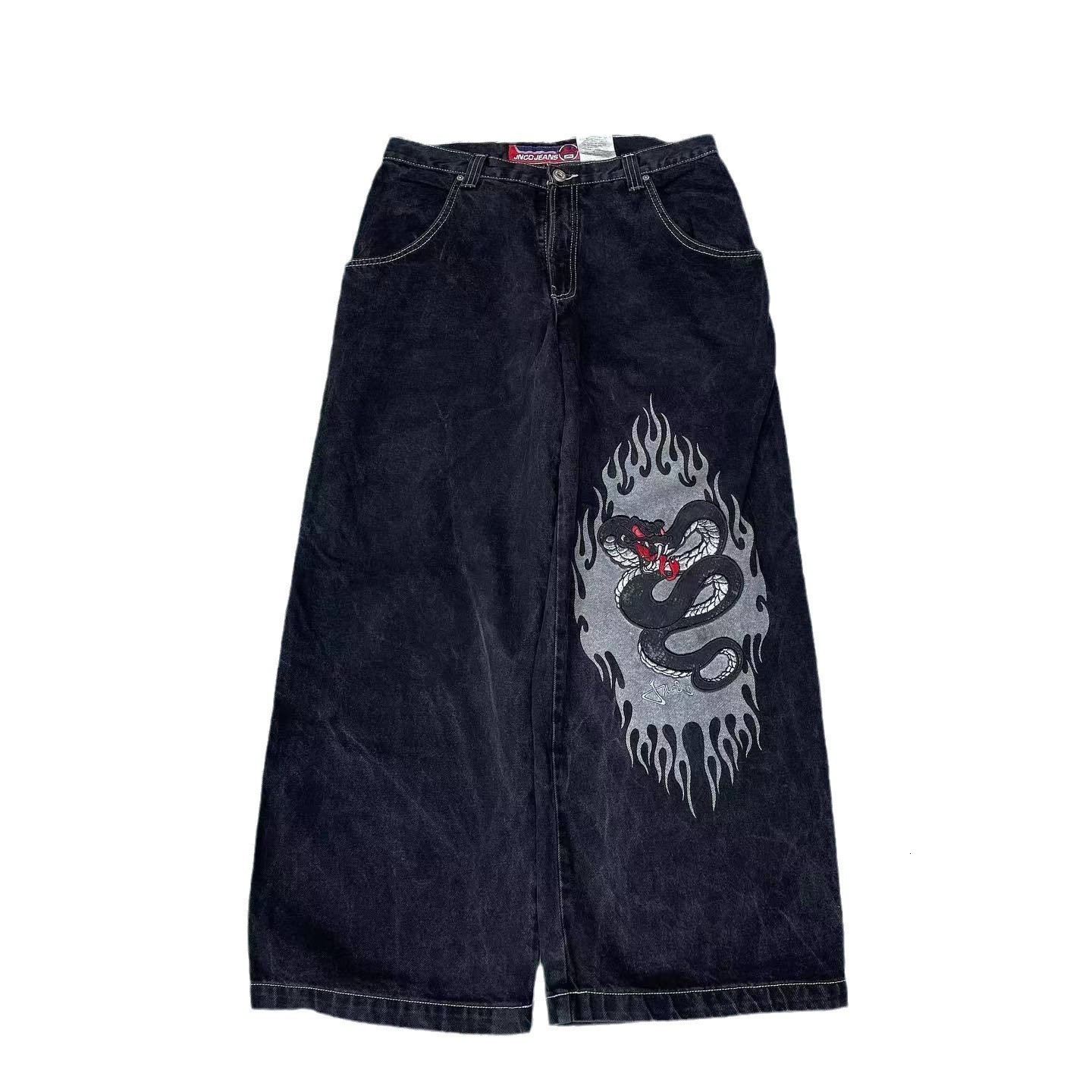JNCO Jeans Mens Harajuku Retro Hip Hop Cartoon Embroidery Baggy Jeans denim Pants 90s Street Gothic Wide Trousers Streetwear 240821